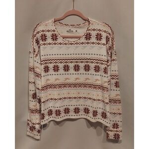 Hollister Womens Multicolor Seagull Pattern LS Crop Top Blouse Size Medium